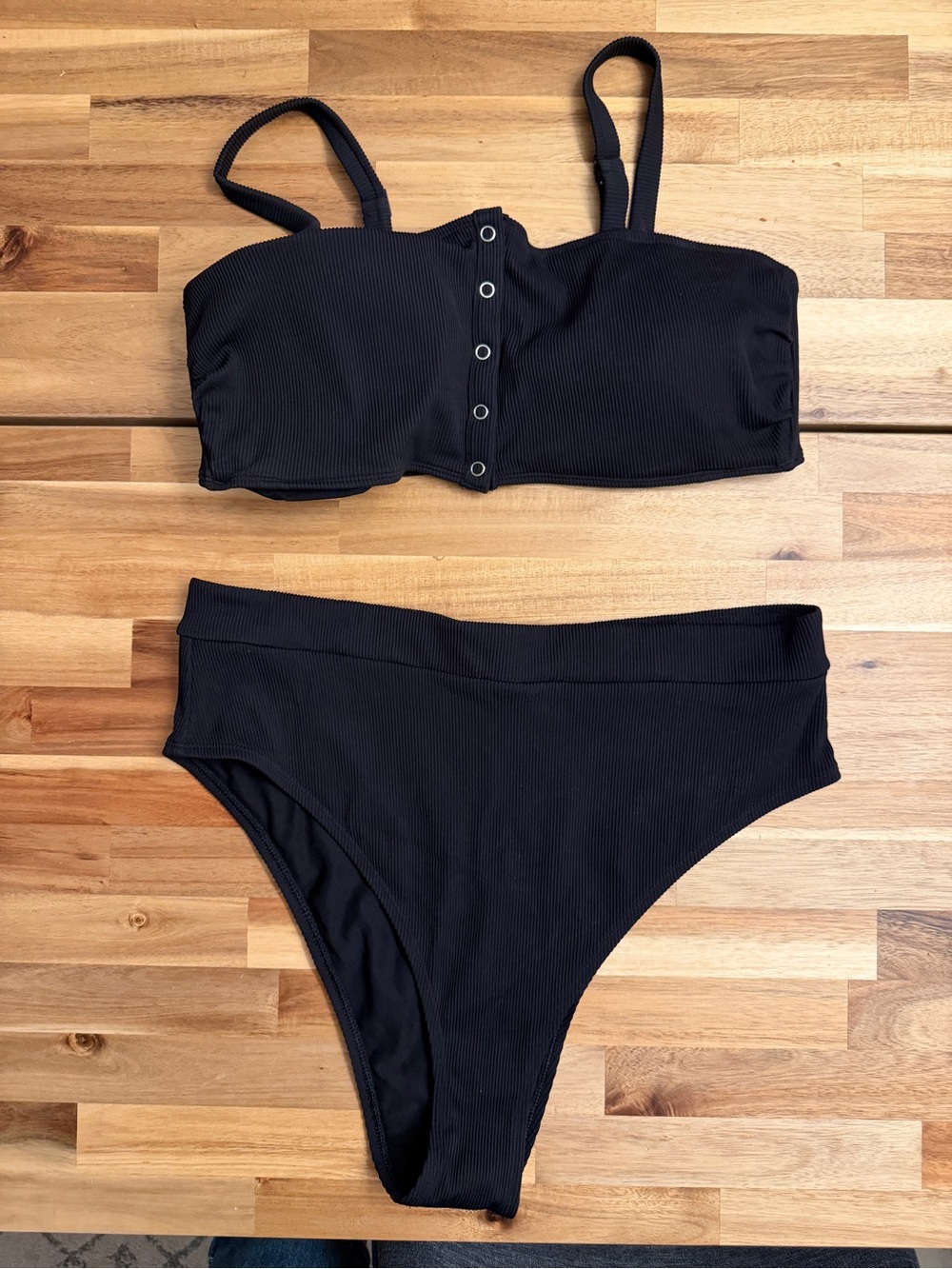 aerie Black Ribbed Two-Piece Bikini Set
